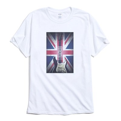 God Save The Queen Flag 短袖T恤 白色 歐美潮牌英國國旗吉他搖滾樂團印花潮T
