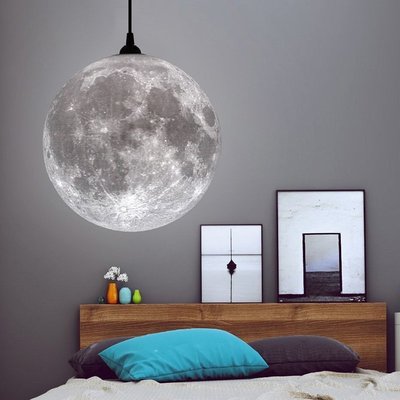 月球燈3D打印月亮吊燈北歐簡約燈具女孩房間餐廳臥室裝飾吊燈