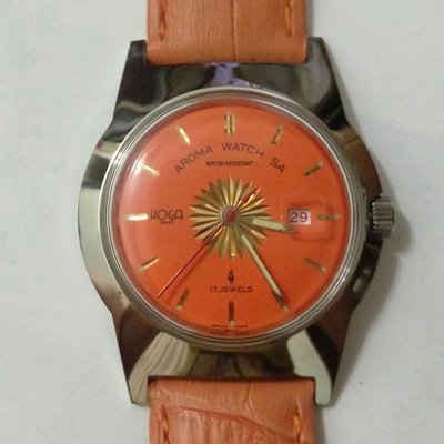 HOGA皇室逸品古董手上鍊橘色機械錶/直徑含龍頭34mm