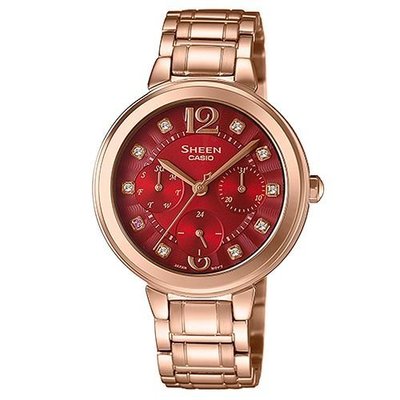 SHEEN 華麗水晶時刻玫瑰金腕錶(SHE-3048PG-4)/紅X玫瑰金34mm廣告款