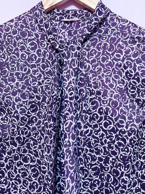 NANA 日本古著 好多圈圈 綁帶領結 五分袖花襯衫 日式杜若深紫色