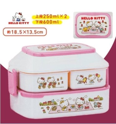♥小花花日本精品♥Hello Kitty 日式雙層便當盒 野餐盒 收納盒~8