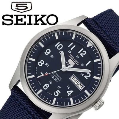 【金台鐘錶】SEIKO精工 5號 帆布機械錶 防水100米 -軍藍(日本版) SNZG11J1