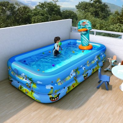 下殺-印花充氣三環水池自動充氣游泳池兒童球池成人家用游泳池~~
