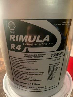 【殼牌Shell】Rimula R4L 15W40、重車柴油引擎機油、18公升/桶裝【CJ4-五期、CK4-六期】