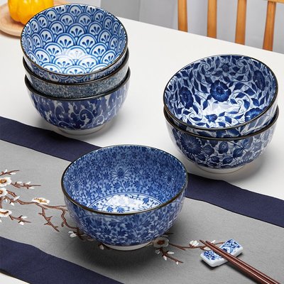 日本進口青花陶瓷拉面碗家用日式沙拉碗6英寸餐具大號湯碗