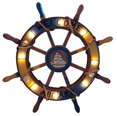 ~*尚盈家飾*~亮燈船舵(深藍) 壁掛飾 帆船 海洋 地中海風格 擺飾 裝飾 居家店面布置