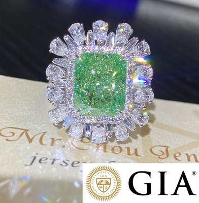 【台北周先生】天然Fancy綠色鑽石 6.04克拉 罕見大顆 Even分布 18K金 豪華鑽戒 送GIA證書