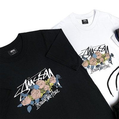 Cover Taiwan 官方直營 Stussy 嘻哈 滑板 玫瑰花 花卉 情侶裝 短袖 短Tee 黑色 白色 (預購)