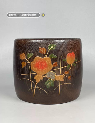 日本：桐木“金蒔繪”火缽，燒烤缽.年代物品7450