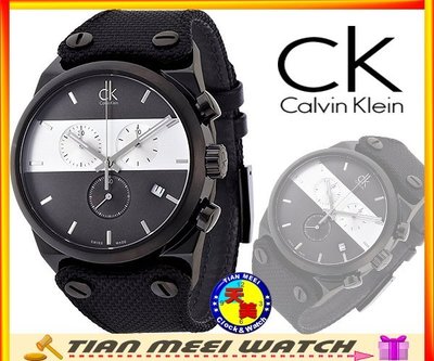【天美鐘錶店家直營】【下殺↘超低價有保固】全新原廠CK Calvin Klein 黑IP三眼計時帆布錶 K4B374B3