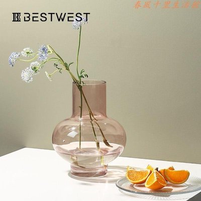 博西家居北歐淡粉色透明玻璃花瓶水培花器 ins風家居裝飾品擺件現貨熱銷-