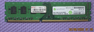 【寬版雙面顆粒】Rendition 美光 Crucial  DDR3-1333  4G 桌上型二手記憶體  (原廠終保)