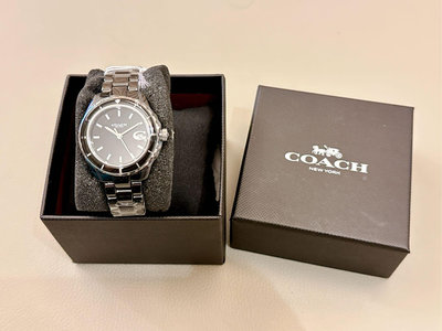全新美國購入正品～COACH 經典C字Logo陶瓷黑日曆女錶