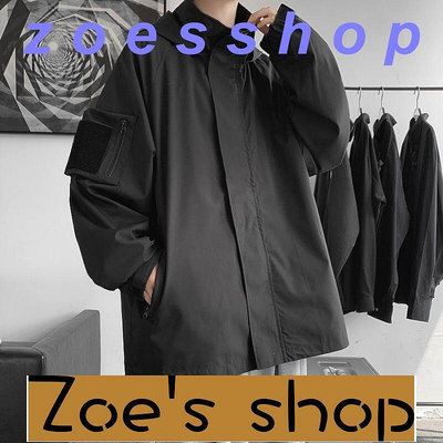 zoe-丨丨防水魔術貼衝鋒衣男士秋季潮牌戶外運動連帽外套ins寬鬆休閒夾克