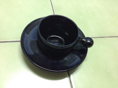 [二手良品]  咖啡杯 茶杯 矮杯 陶瓷 文藝 藝術 杯子 個性 風格 黑色 含碟子