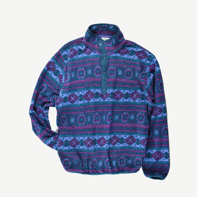 L.L Bean Fleece smock 刷毛罩衫  藍綠紫 印花圖騰 口袋 長袖 中層衣 Sleeve snap-t