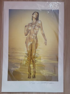正版Hajime Sorayama空山基親簽「黄金女郎」限量25版版畫作品，附證明。此張版號為第一號(非村上隆、草間彌生、奈良美智)