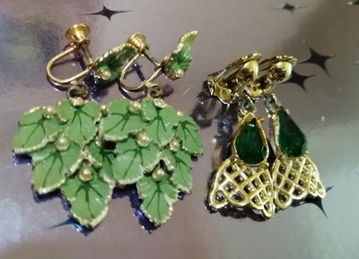 海蒂族Haidis精品系列日本京都名品綠寶石金色耳環綠葡萄葉珍珠耳環二件一組
