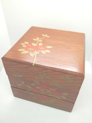 二手未使用日本山茶花蒔絵木製六五 三段重 日式和風便當盒壽司盒菓子器3段重箱