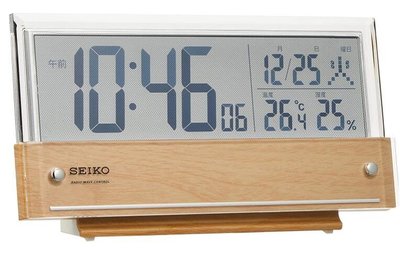 16832c 日本進口 限量品 真品 SEIKO 精工 好質感 有夜光 木頭感 桌上溫度計功能LED畫面電波時鐘送禮禮品