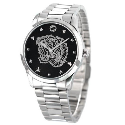 GUCCI YA1264125 古馳 手錶 38mm 黑色面盤 不鏽鋼錶帶 男錶