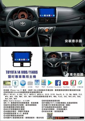全美汽車影音 2014年後 大鴨 YARIS 專車專用安卓機 10.2吋螢幕 台灣設計組裝 系統穩定順暢 售服完善