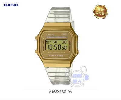 CASIO卡西歐台灣原廠公司貨 A168XESG-9A 復刻版復古潮流錶 金色方型數位電子錶中性錶 當兵 學生 上班族