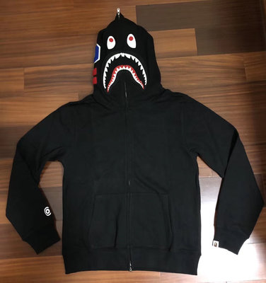 日本正品bathing ape 潮牌bape猿人鯊魚ponr款式全黑色zip up hoodie拉鏈開衫連帽外套衛衣