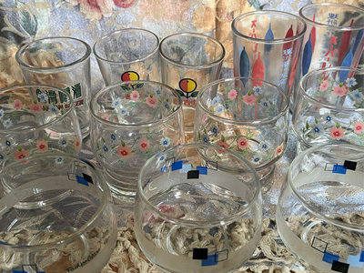 早期香吉士玻璃杯 企業玻璃杯 花卉玻璃杯 台灣啤酒 收藏 擺飾 4F