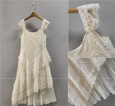 【莉莎小屋】💝正韓 Korea 春款新品(代購)✈ 造型斜荷毛蕾絲洋裝 連身裙 背心裙👚👖TS890430