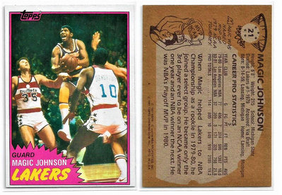 NBA 名人堂球員 Magic Johnson 1981-82 Topps #21，非 Autograph簽名卡Auto