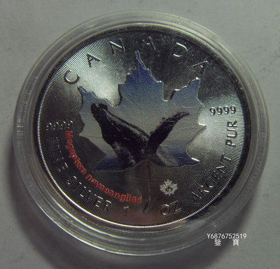 【鑒 寶】（外國錢幣） 加拿大2015年5元 海洋動物 - 藍鯨 紀念 彩色 楓葉 大銀幣，1盎司 BTG1143