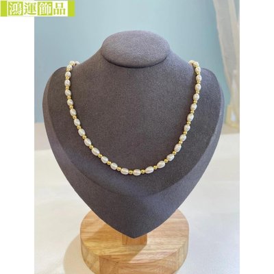 新款英國小眾missoma金色串珠天然珍珠項鍊-鴻運飾品