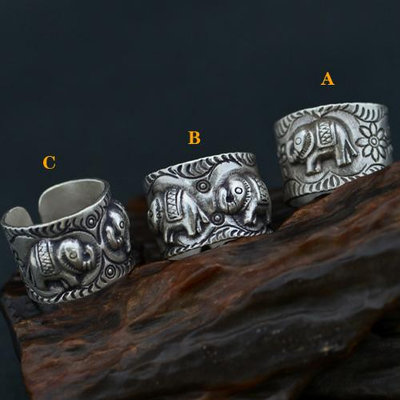 戒指泰國銀飾清邁手工銀925純銀大象戒指