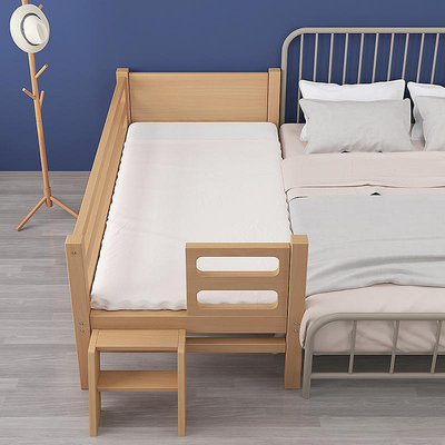 櫸木兒童床無縫拼接加寬大床單人邊床男孩嬰兒寶寶小床高低可調節