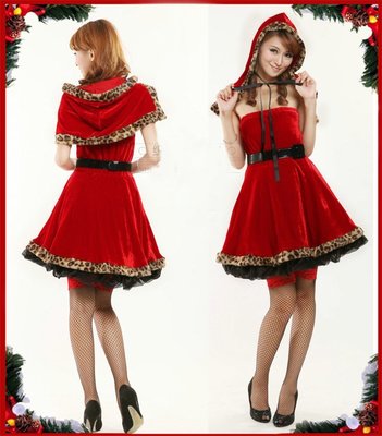 高雄艾蜜莉戲劇服裝表演服*聖誕節服裝/耶誕豹紋帶帽披風公主裙裝*購買價$900元/出租價$400元
