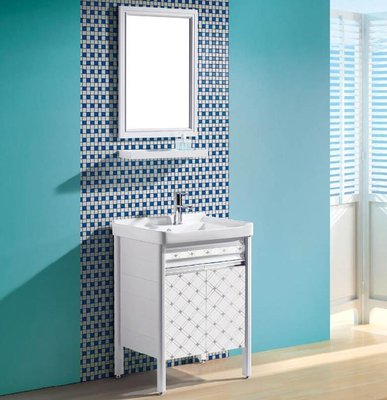 FUO衛浴:70公分合金材質 陶瓷盆 立式浴櫃組(含鏡子,龍頭) T9028