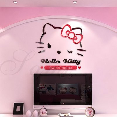 【新款大號】 hello kitty 凱蒂貓 3D 立體 水晶 壓克力 牆貼 壁貼 臥室 床頭 兒童 新娘房 裝飾 可愛