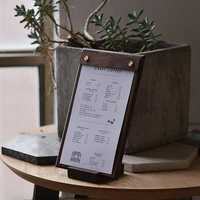 ｜黑胡桃菜單夾文件夾實木墊板復古質感設計日式黃銅咖啡餐廳