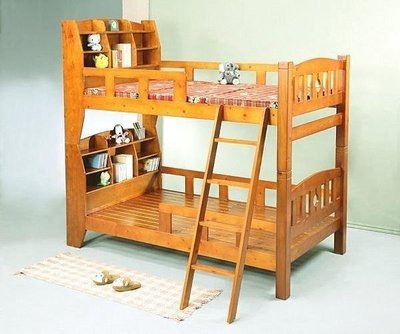 【風禾家具】FNC-30-1@柚木色3.5尺書架雙層床台【台中14400送到家】上下舖 兒童床 實木床 單人床架 傢俱