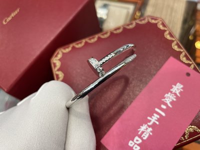 ☆最愛二手精品☆ CARTIER 卡地亞銀色白K金鑲鑽石釘子手環手鐲 JUSTE UN CLOU AU750 18k CRB6048715 XG2920 15號