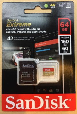 SanDisk Extreme MicroSDXC 64G (160/60M) A2 V30 SDSQXA2