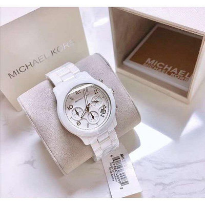 歐美代購實拍 MICHAEL KORS 女神經典白色陶瓷錶明星款圓盤數字日期三眼女士手錶MK5161