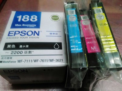 EPSON  T188原廠黑色盒裝墨水匣(三彩裸裝+黑色盒裝組1700元)