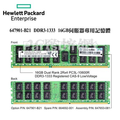 全新盒裝 HP 647901-B21 647653-081 16GB DDR3-1333 LP R-DIMM 伺服器專用
