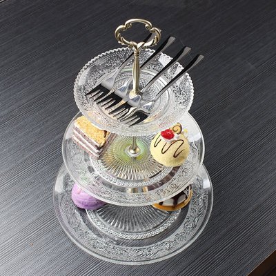 HYU歐式三層玻璃果盤現代創意水果糖果甜品架蛋糕盤下午茶點心盤-雙喜生活館