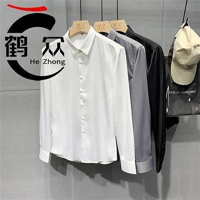 現貨：工廠直銷韓版緊身白襯衫男長袖帥氣商務正裝襯衫百搭休閒素色免燙西裝襯衫