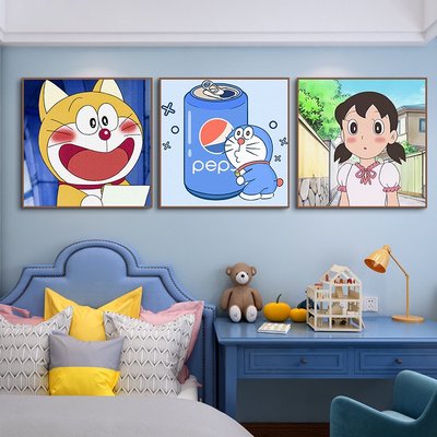 哆啦a夢掛畫潮流卡通動漫臥室兒童房間裝飾畫客廳沙發背景牆壁畫