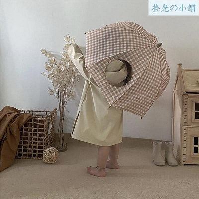 【暖暖家居】ins韓國風寶寶街拍透明格子 長柄傘 拍照攝影道具 兒童 雨傘具
